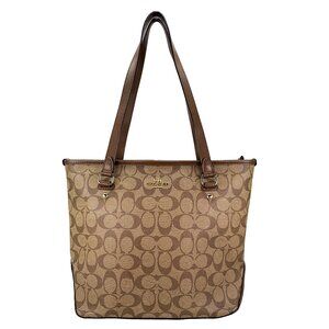 COACH Signature C Coated Canvas Brown Tote Shoulder Bag - J1723-F58294